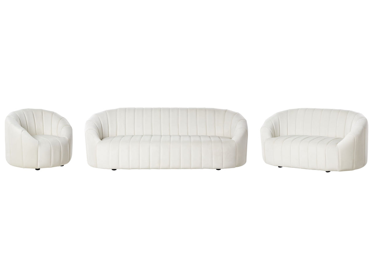 6 Seater Sofa Set Off-White Velvet Contemporary Living Room Seating Retro Design Tufted Seat Low Back Beliani