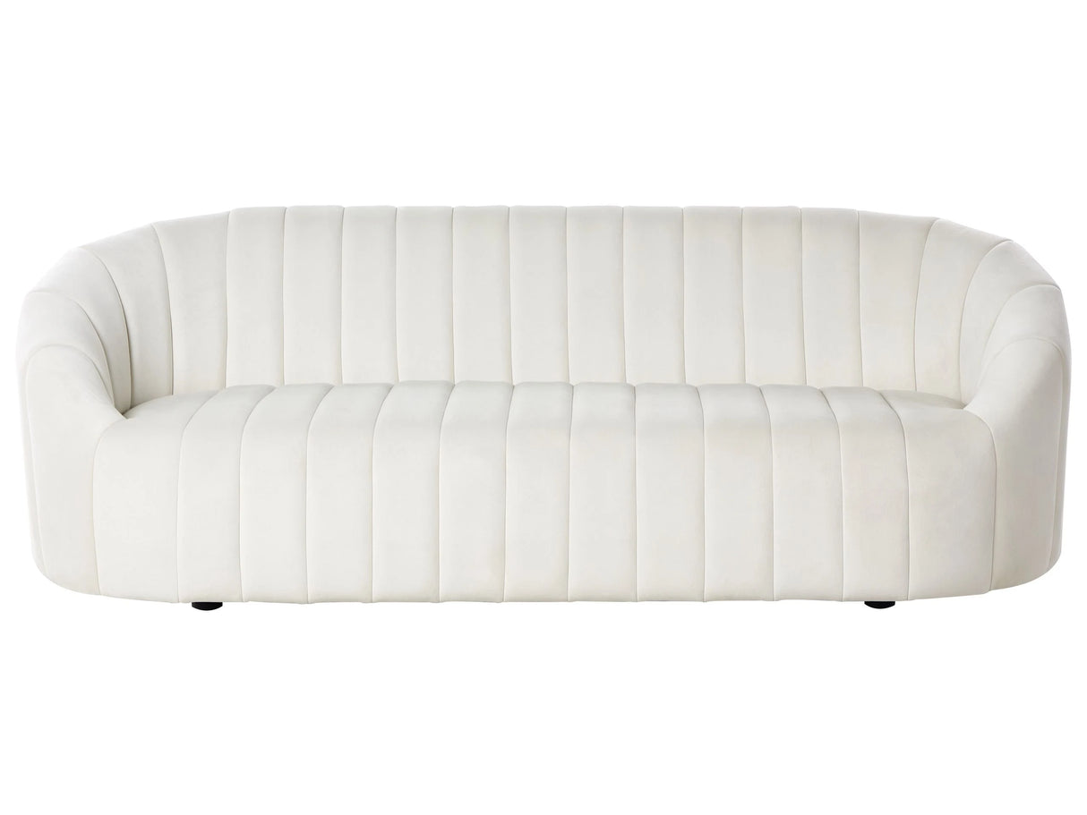 3 Seater Sofa Off-White Velvet Contemporary Retro Design Tufted Seat Low Back Beliani