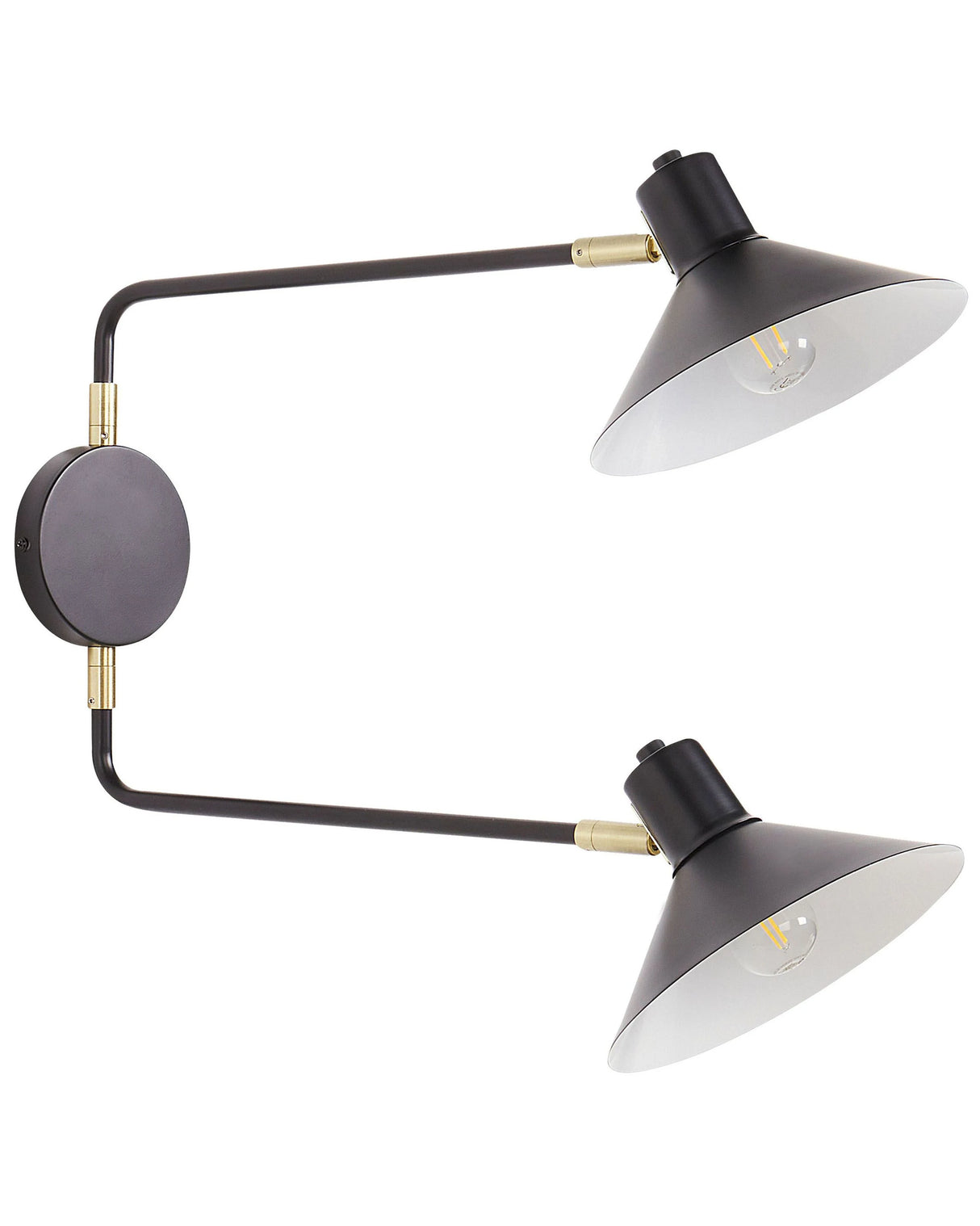 Wall Lamp Black Steel 2 Lights Lighting Drum Shades Adjustable with Gold Elements Modern Industrial Living Room Bedroom Beliani