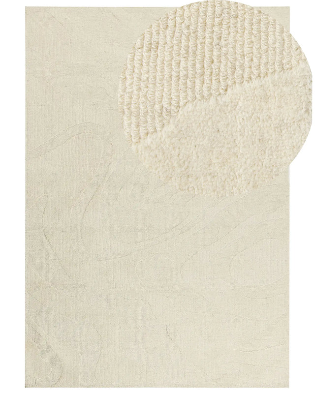Area Rug Beige Wool 200 x 300 cm Abstract Pattern Motif Living Room Bedroom Modern Design Beliani