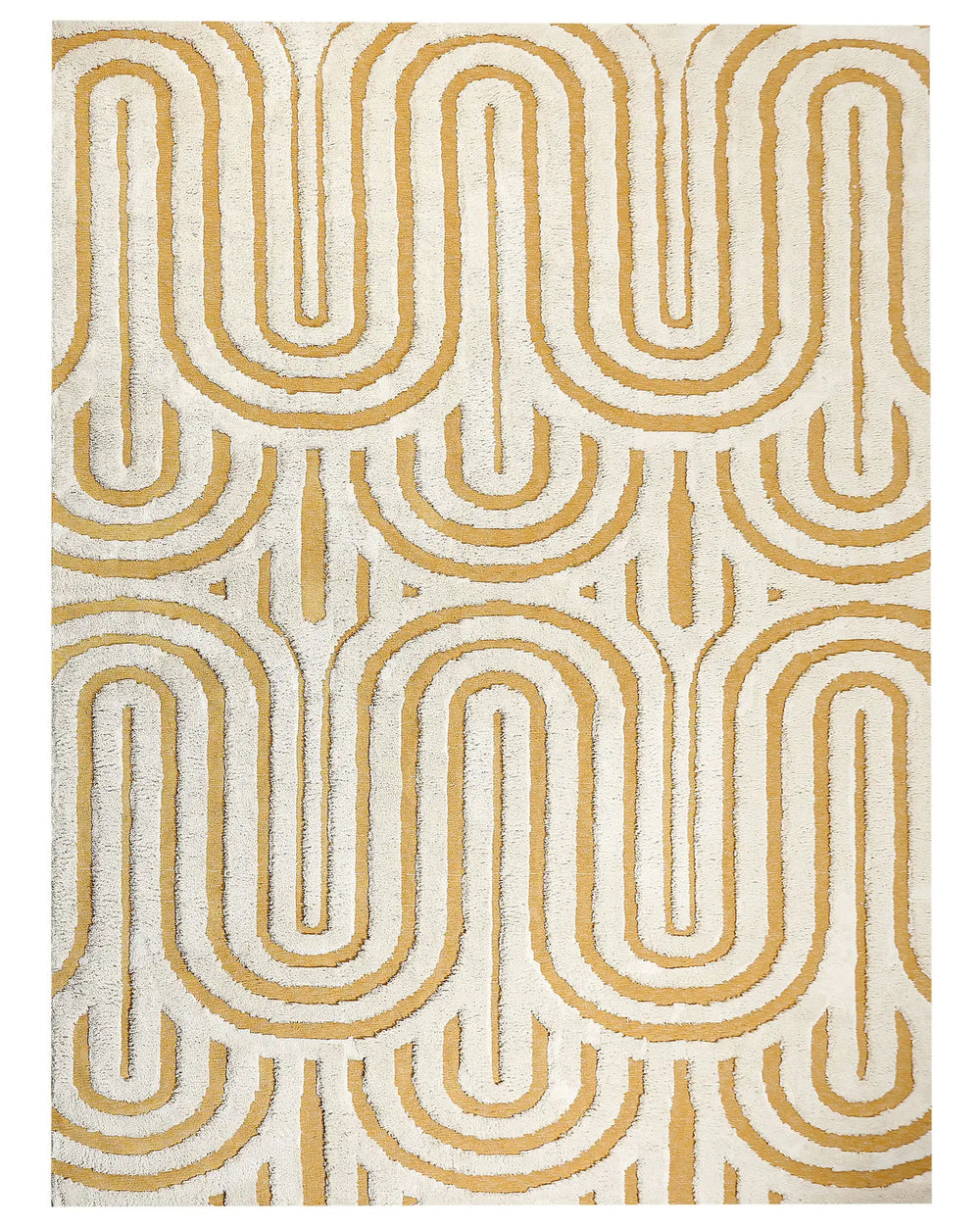 Area Rug Off-White and Yellow Cotton 300 x 400 cm Abstract Pattern Motif Living Room Bedroom Modern Design Beliani