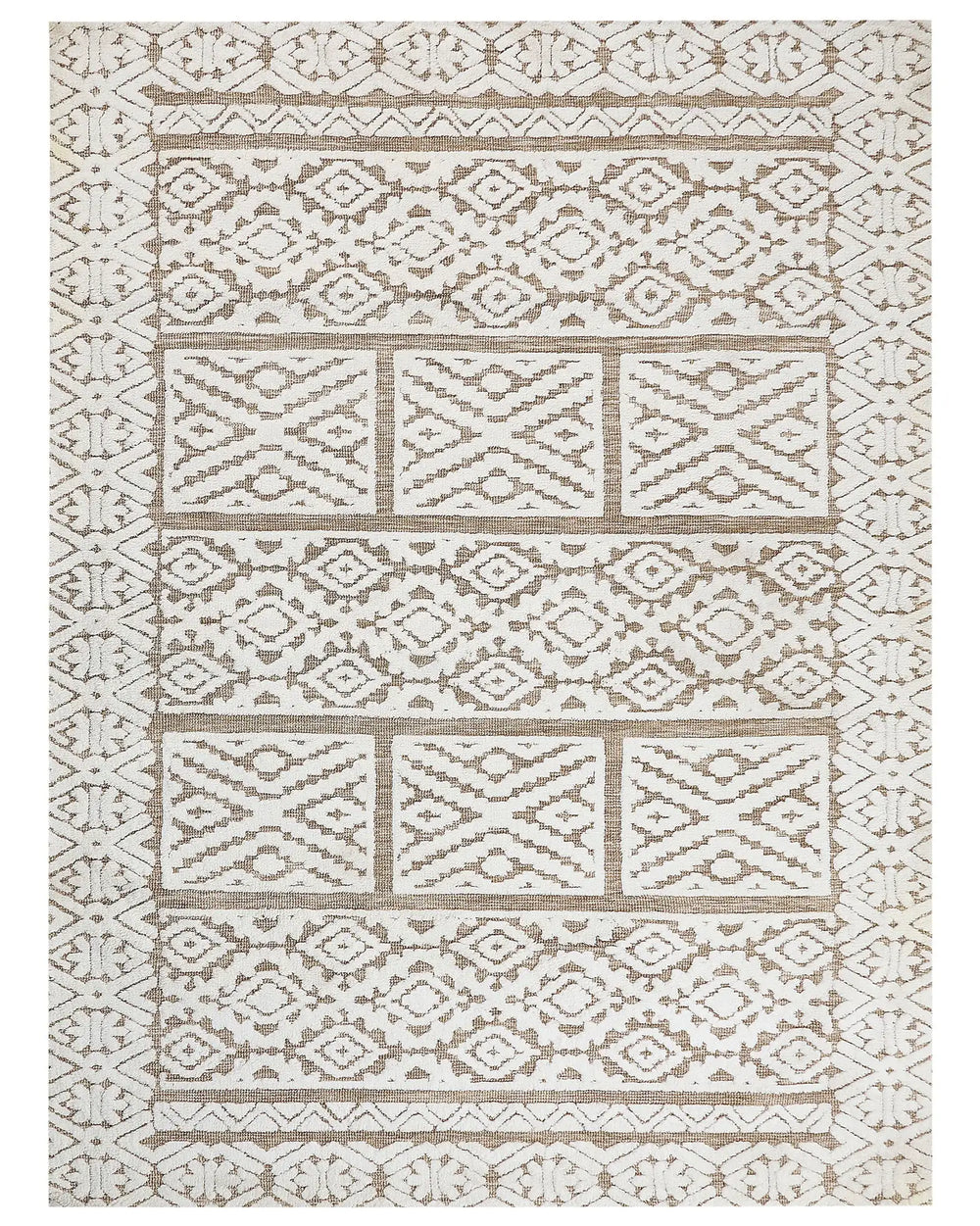 Area Rug Off-White and Beige Polyester 300 x 400 cm Abstract Pattern Motif Living Room Bedroom Modern Design Beliani