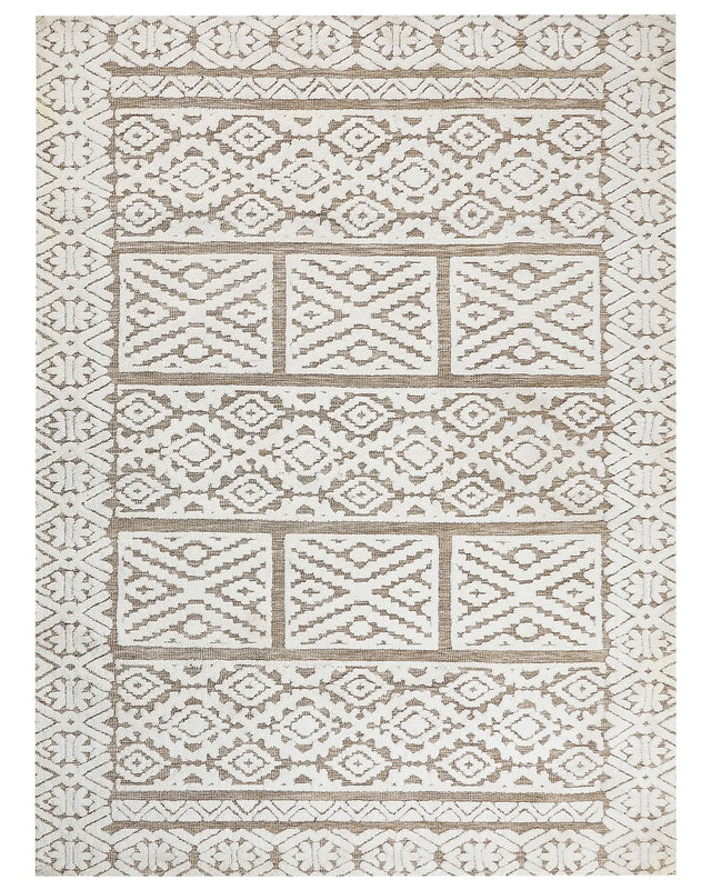 Area Rug Off-White and Beige Polyester 300 x 400 cm Abstract Pattern Motif Living Room Bedroom Modern Design Beliani