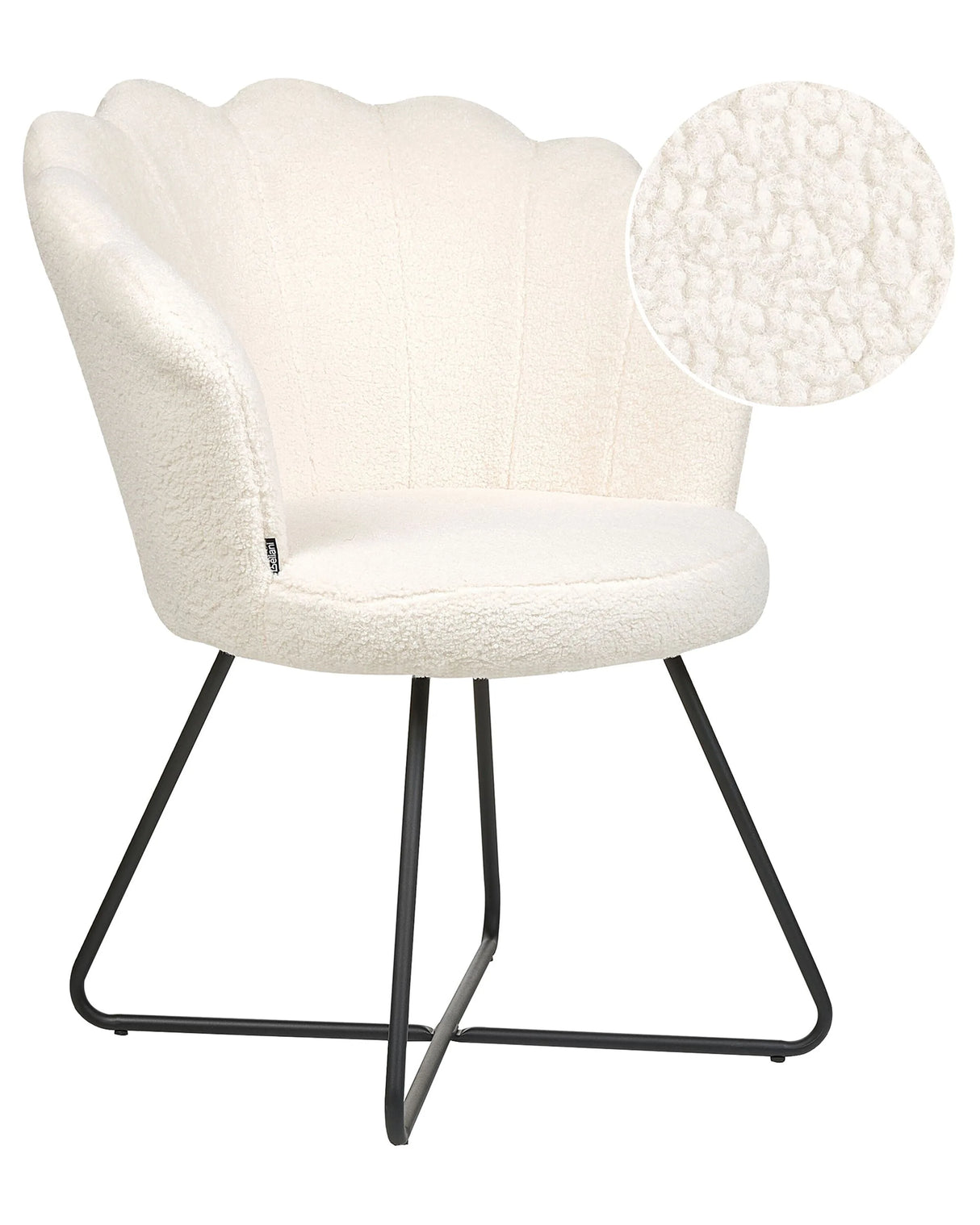 Armless Chair White Boucle Upholstery Shell Back Vintage Classic Design Black Metal Frame Beliani