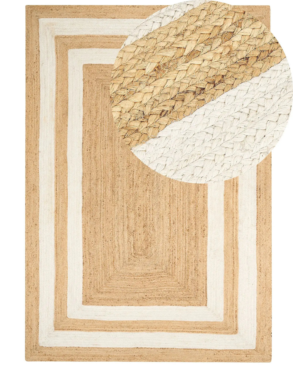 Area Rug Beige Jute 200 x 300 cm Braided Handmade Framed Pattern Natural Boho Style Textile Beliani