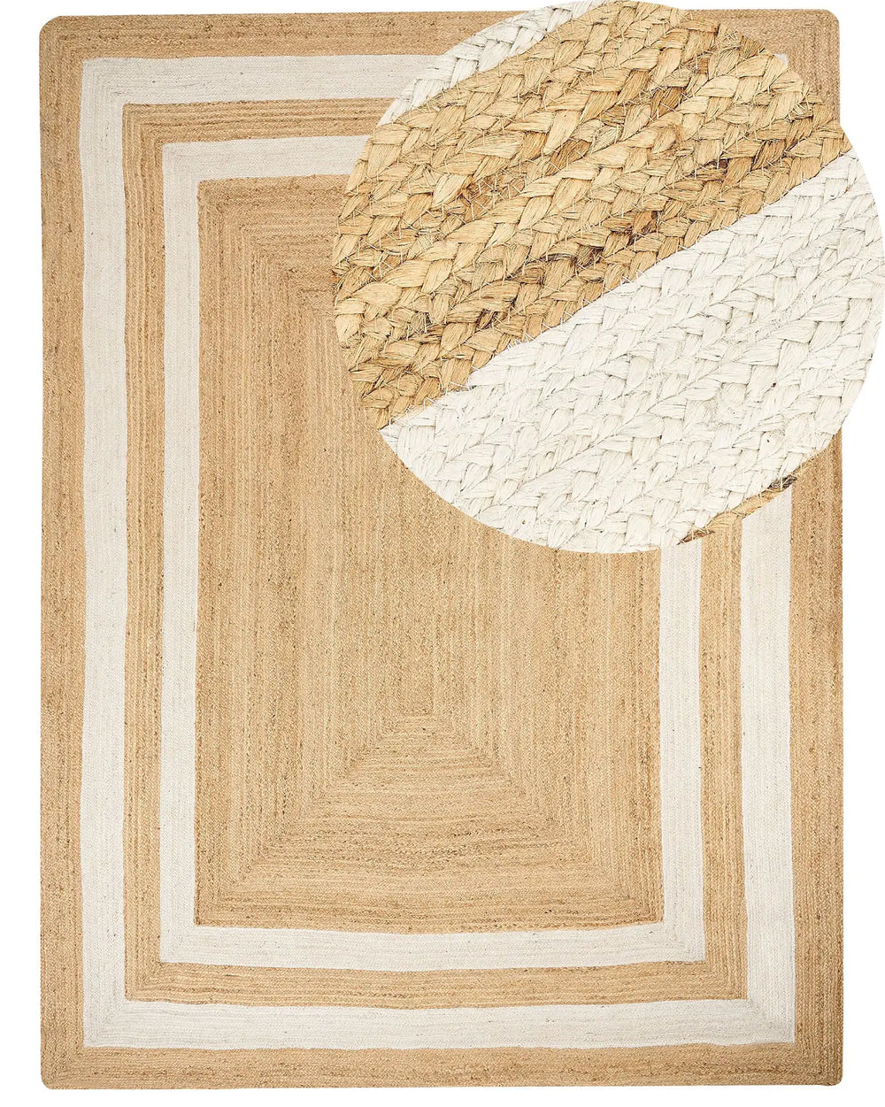 Area Rug Beige Jute 300 x 400 cm Braided Handmade Framed Pattern Natural Boho Style Textile Beliani