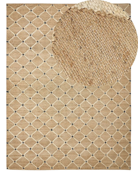 Area Rug Beige Jute 300 x 400 cm Braided Handmade Geometric Pattern Natural Boho Style Textile Beliani