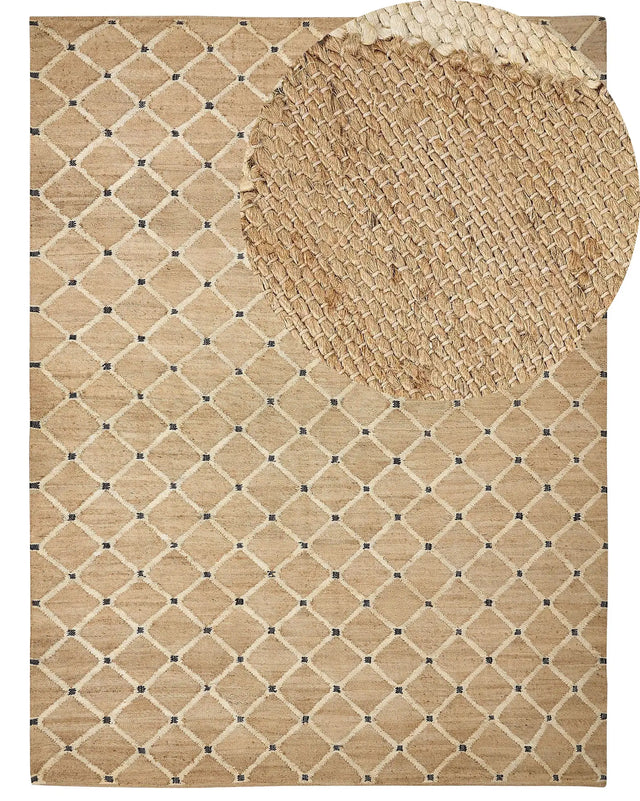 Area Rug Beige Jute 300 x 400 cm Braided Handmade Geometric Pattern Natural Boho Style Textile Beliani