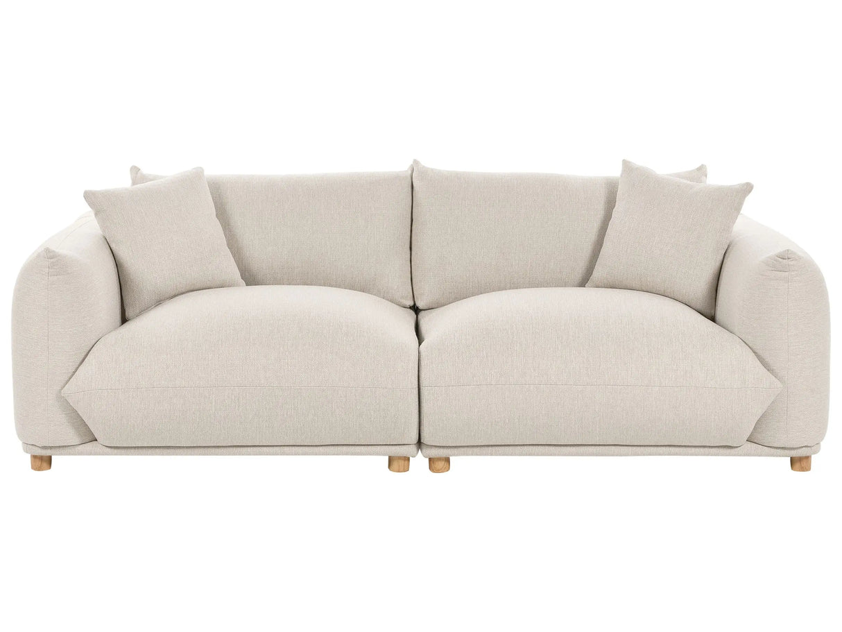 Fabric Sofa Light Beige Polyester Upholstery 3 Seater with Scatter Cushions Living Room Settee Beliani