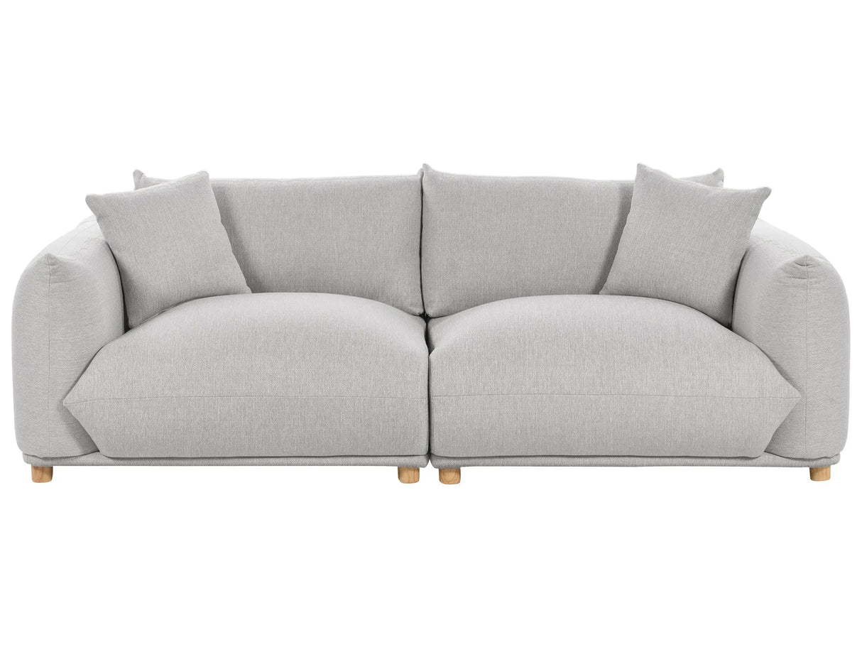 Fabric Sofa Light Grey Polyester Upholstery 3 Seater with Scatter Cushions Living Room Settee Beliani