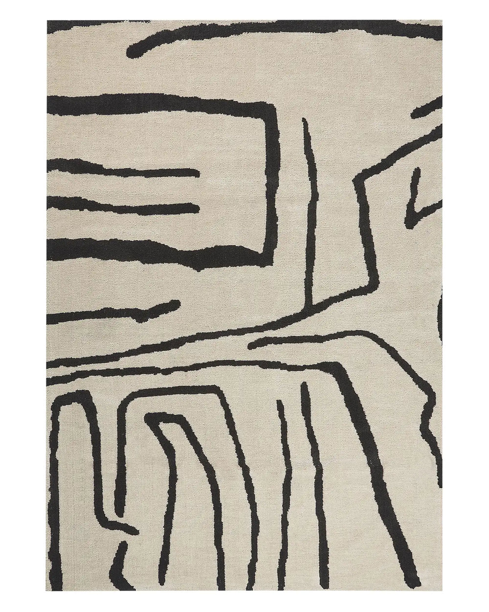 Area Rug Light Beige Black Polyester 160 x 230 cm Geometric Abstract Pattern Solid Colour Modern Minimalistic Living Room Rug Beliani