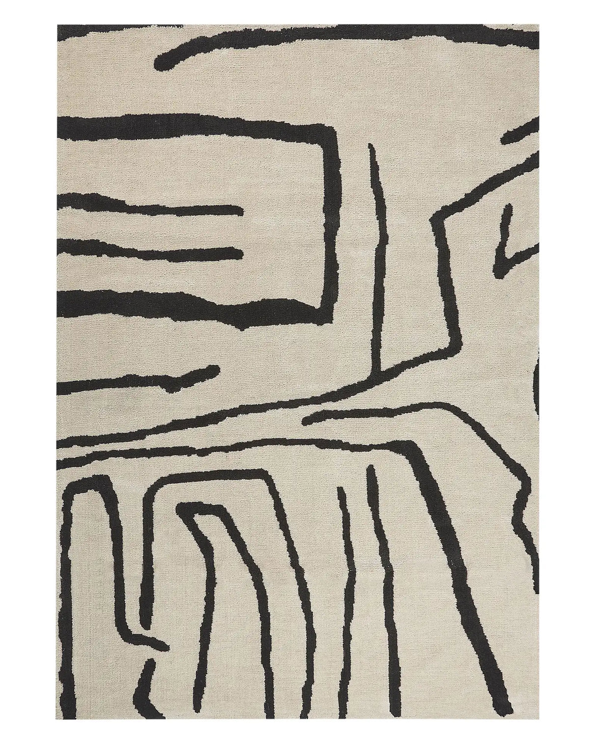 Area Rug Light Beige Black Polyester 160 x 230 cm Geometric Abstract Pattern Solid Colour Modern Minimalistic Living Room Rug Beliani
