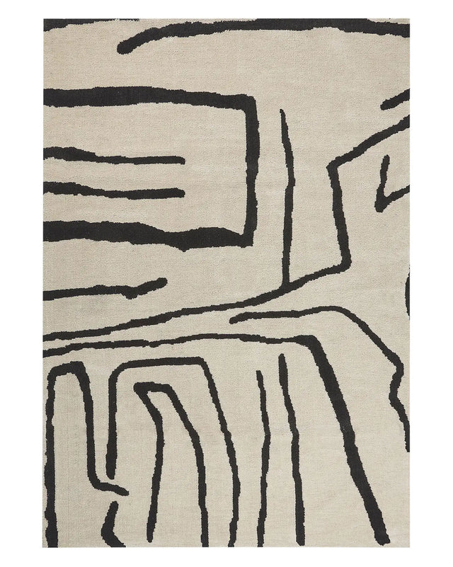 Area Rug Light Beige Black Polyester 160 x 230 cm Geometric Abstract Pattern Solid Colour Modern Minimalistic Living Room Rug Beliani