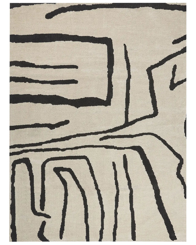 Area Rug Light Beige Black Polyester 300 x 400 cm Geometric Abstract Pattern Solid Colour Modern Minimalistic Living Room Rug Beliani