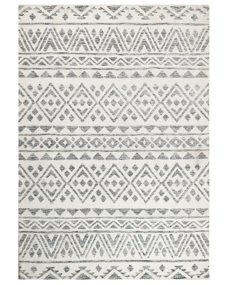 Area Rug Off-White Grey Polyester 160 x 230 cm Geometric Pattern Solid Colour Modern Minimalistic Living Room Rug Beliani