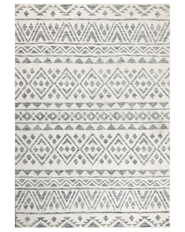 Area Rug Off-White Grey Polyester 160 x 230 cm Geometric Pattern Solid Colour Modern Minimalistic Living Room Rug Beliani