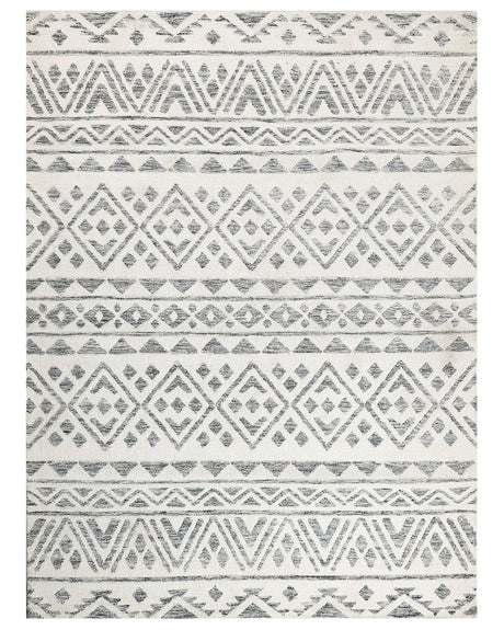 Area Rug Off-White Grey Polyester 300 x 400 cm Geometric Pattern Solid Colour Modern Minimalistic Living Room Rug Beliani