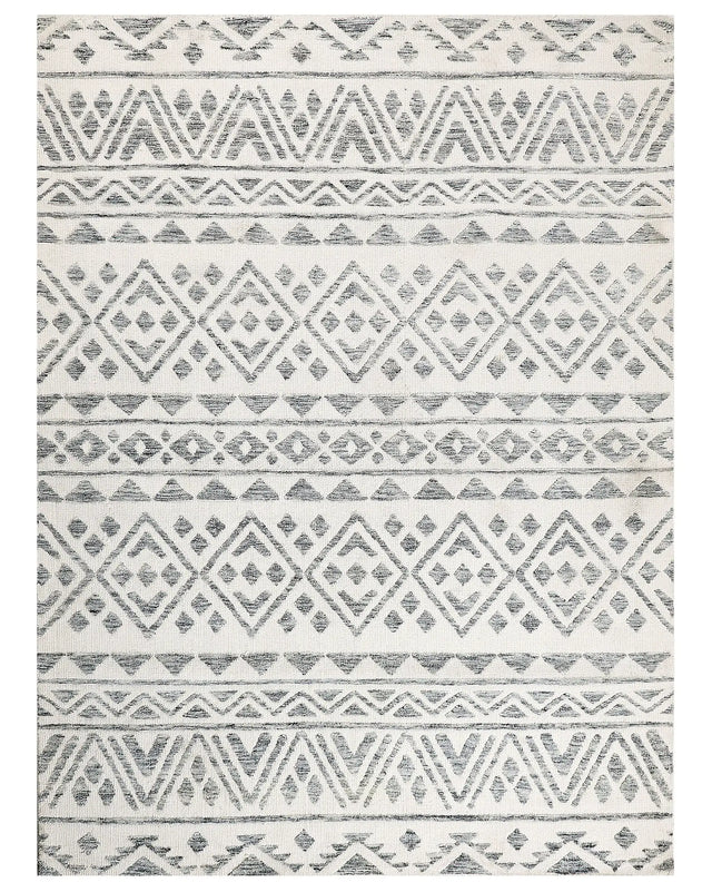 Area Rug Off-White Grey Polyester 300 x 400 cm Geometric Pattern Solid Colour Modern Minimalistic Living Room Rug Beliani
