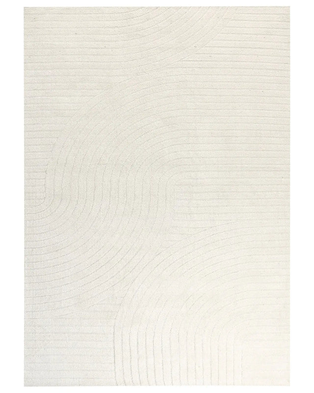 Area Rug Beige Wool 200 x 300 cm Abstract Pattern Motif Carved Living Room Bedroom Modern Minimalist Design Beliani