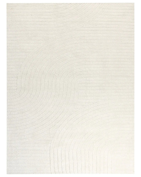 Area Rug Beige Wool 300 x 400 cm Abstract Pattern Motif Carved Living Room Bedroom Modern Minimalist Design Beliani