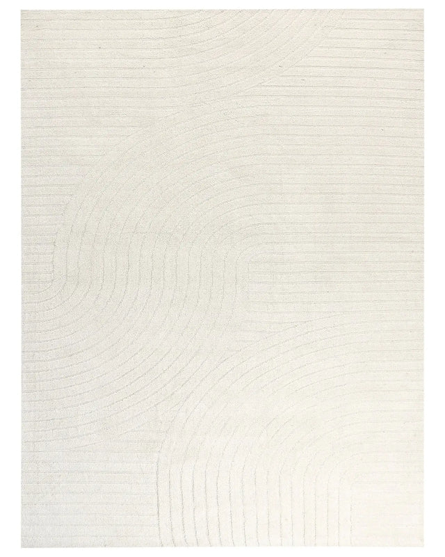 Area Rug Beige Wool 300 x 400 cm Abstract Pattern Motif Carved Living Room Bedroom Modern Minimalist Design Beliani