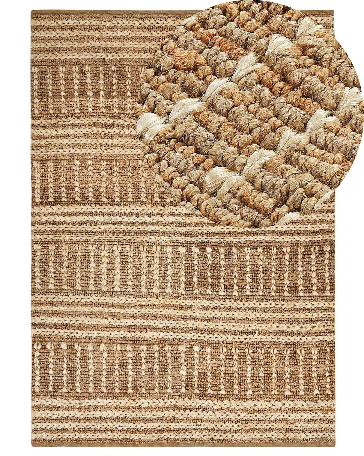 Area Rug Beige Jute 160 x 230 cm Striped Pattern Hand Woven Boho Hallway Bedroom Beliani