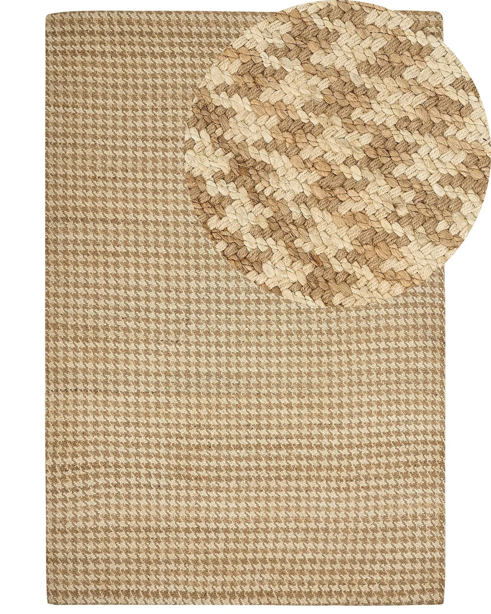 Area Rug Beige Jute 200 x 300 cm Houndstooth Pattern Hand Woven Boho Living Room Bedroom Beliani