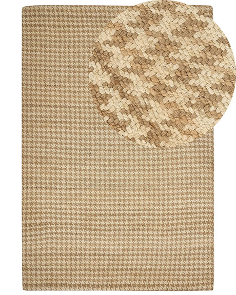 Area Rug Beige Jute 200 x 300 cm Houndstooth Pattern Hand Woven Boho Living Room Bedroom Beliani