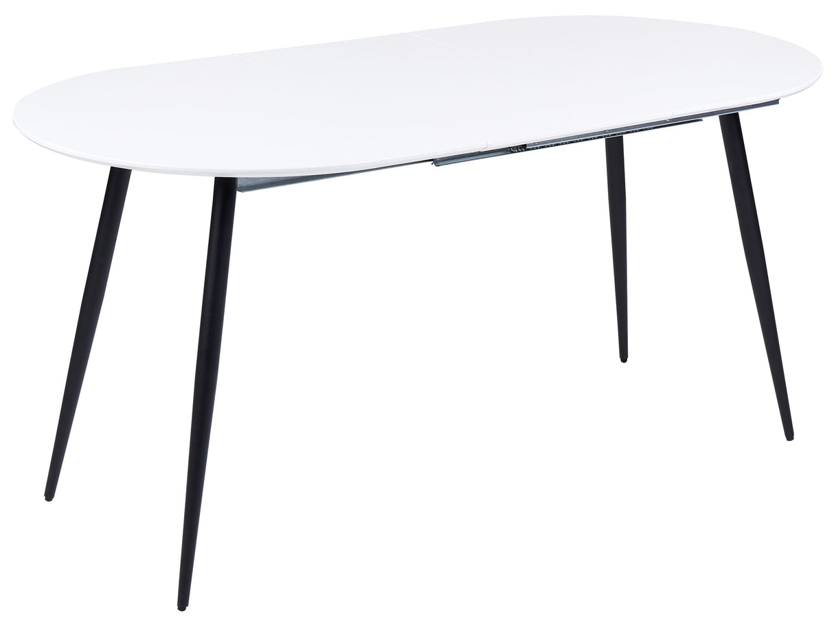 Dining Table White MDF Black Steel Legs 120/160 x 80 cm Extendable Top Oval Modern Design Beliani