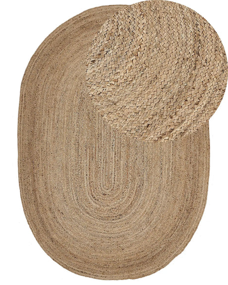 Area Rug Beige Jute 160 x 230 cm Braided Oval Underfloor Heating Suitable Natural Living Room Bedroom Beliani