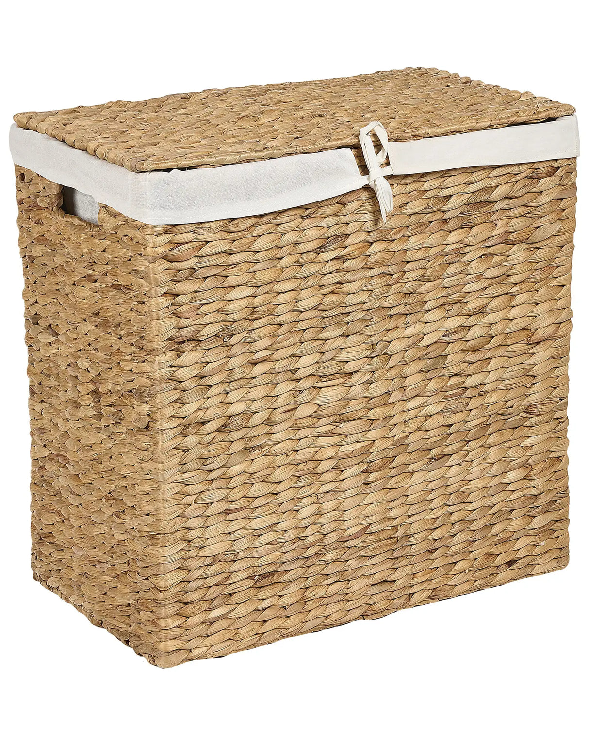 Basket with Lid Light Water Hyacinth Laundry Hamper 2-Compartments with Handles Beliani