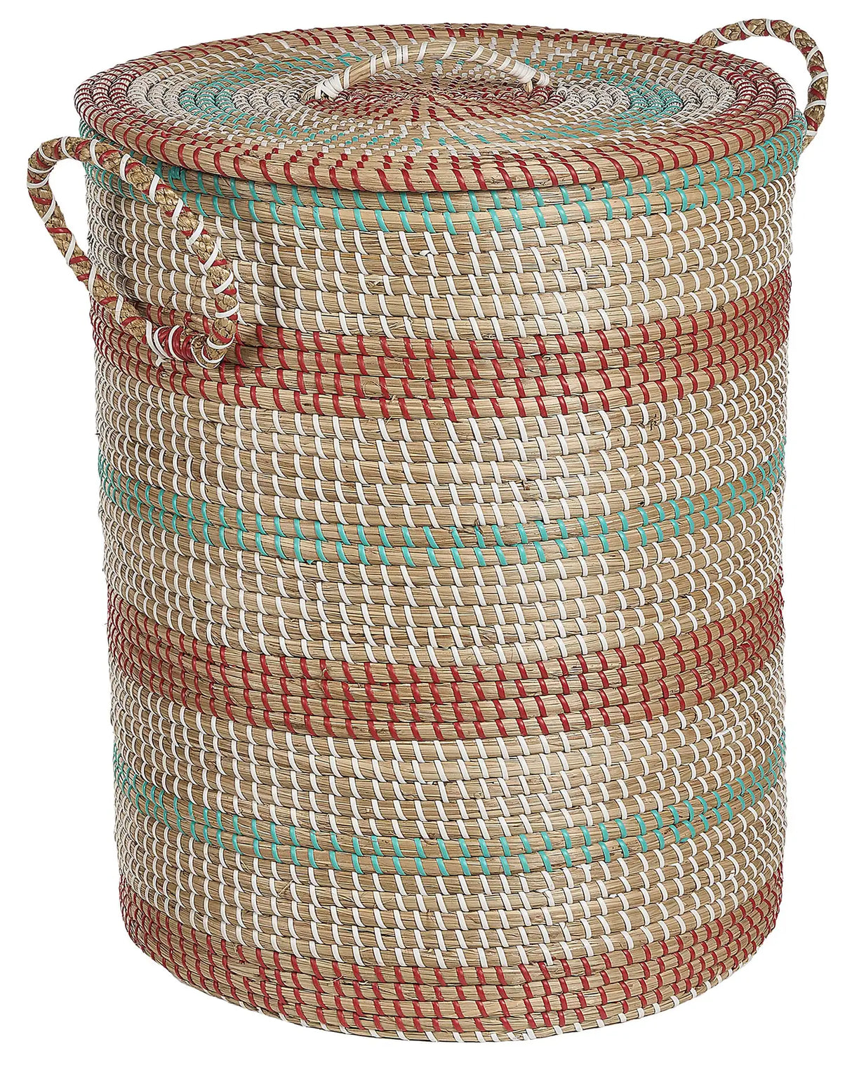Basket Natural Seagrass with Handles Lid Handwoven Home Accessory Decor Storage Decorative Pattern Boho Style Beliani