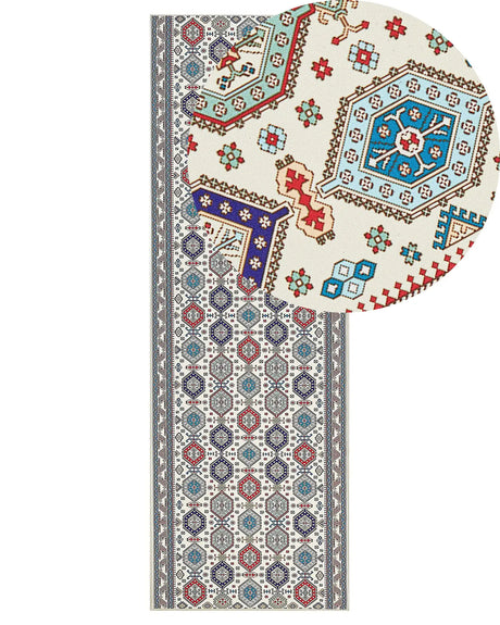 Runner Rug Multicolour Polyester 80 x 240 cm Oriental Pattern Anti-Slip Bottom Vintage Style Modern Hallway Beliani