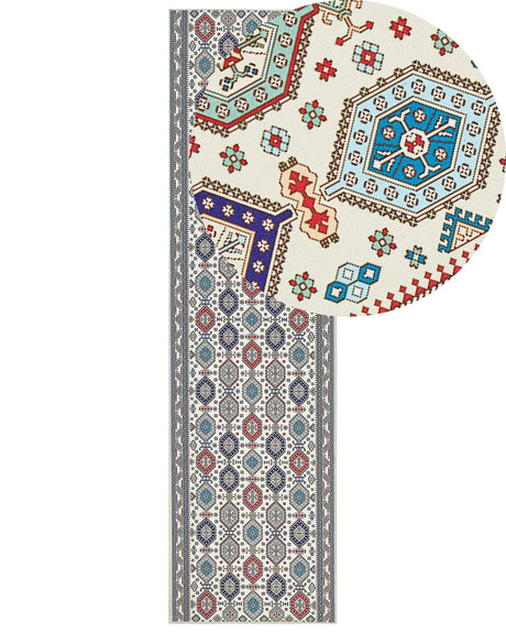 Runner Rug Multicolour Polyester 80 x 300 cm Oriental Pattern Anti-Slip Bottom Vintage Style Modern Hallway Beliani