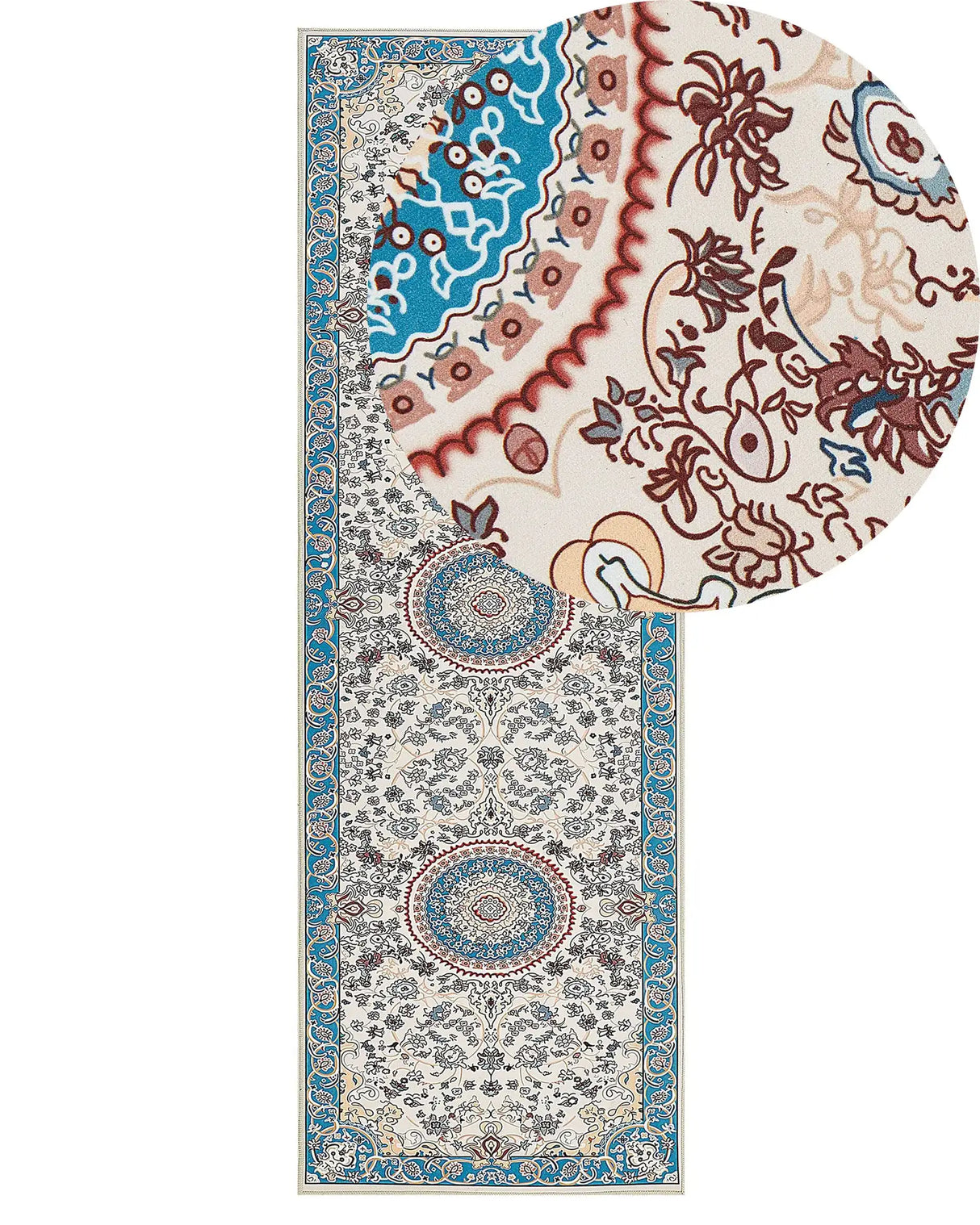 Runner Rug Beige and Blue Polyester 80 x 240 cm Oriental Pattern Anti-Slip Bottom Vintage Style Modern Hallway Beliani