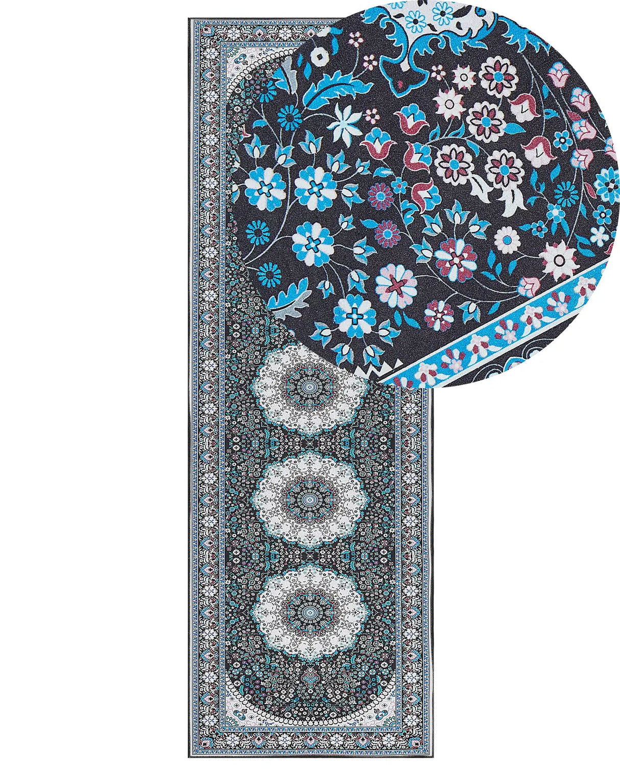 Runner Rug Blue Polyester 80 x 240 cm Oriental Pattern Anti-Slip Bottom Vintage Style Modern Hallway Beliani