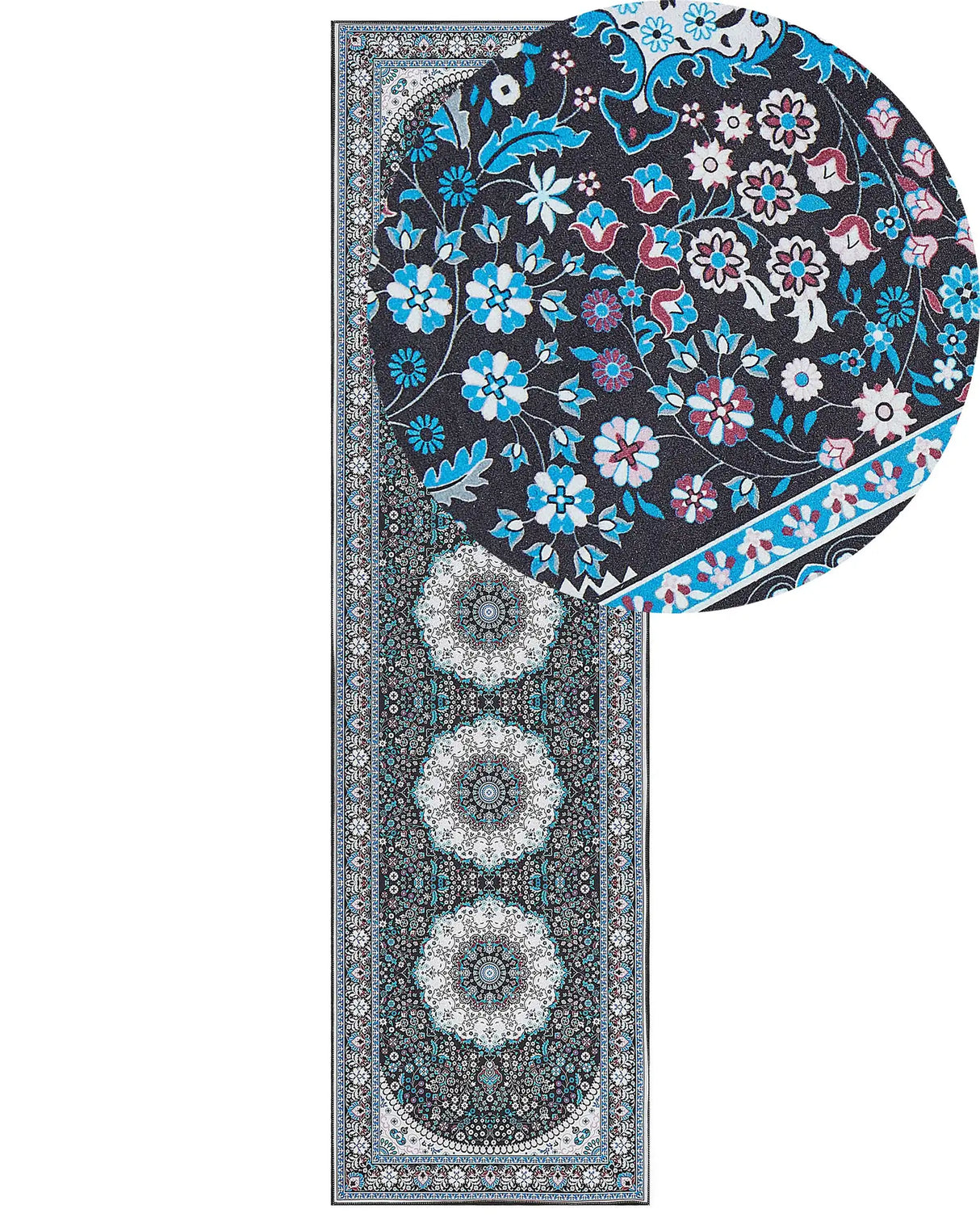 Runner Rug Blue Polyester 80 x 300 cm Oriental Pattern Anti-Slip Bottom Vintage Style Modern Hallway Beliani