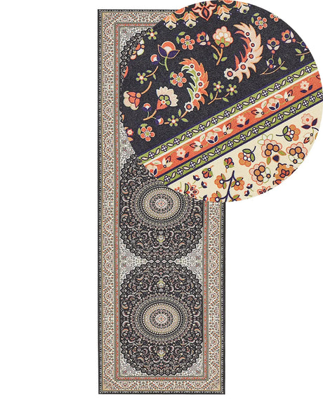 Runner Rug Multicolour Polyester 80 x 240 cm Oriental Pattern Anti-Slip Bottom Vintage Style Modern Hallway Beliani
