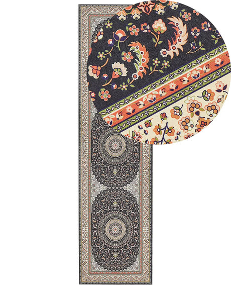 Runner Rug Multicolour Polyester 80 x 300 cm Oriental Pattern Anti-Slip Bottom Vintage Style Modern Hallway Beliani
