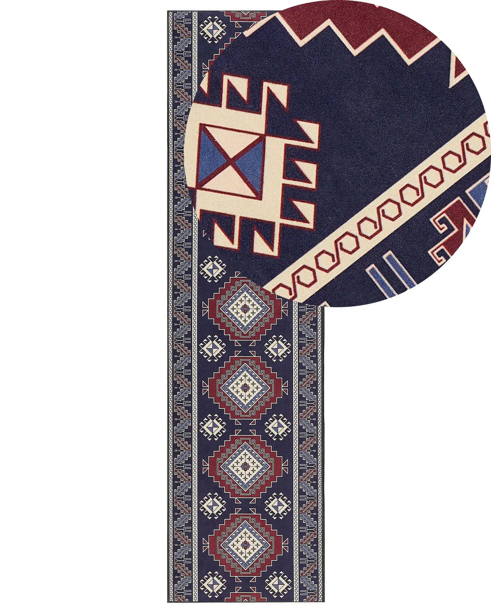 Runner Rug Blue and Red Polyester 80 x 300 cm Oriental Pattern Anti-Slip Bottom Vintage Style Modern Hallway Beliani