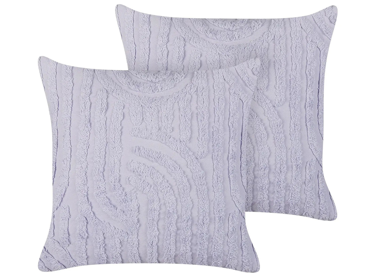 Set of 2 Decorative Cushions Violet Cotton Polyester Filling 45 x 45 cm Abstract Pattern Square Modern Home Accessory Living Room Bedroom Beliani