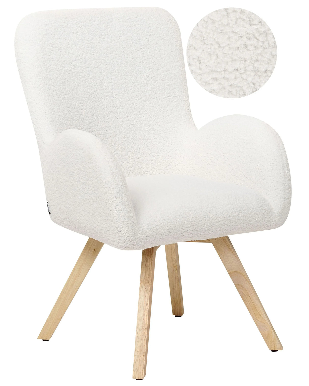 Lounge Chair White Boucle Upholstery Solid Modern Club Chair with Armrests Wooden Legs Beliani