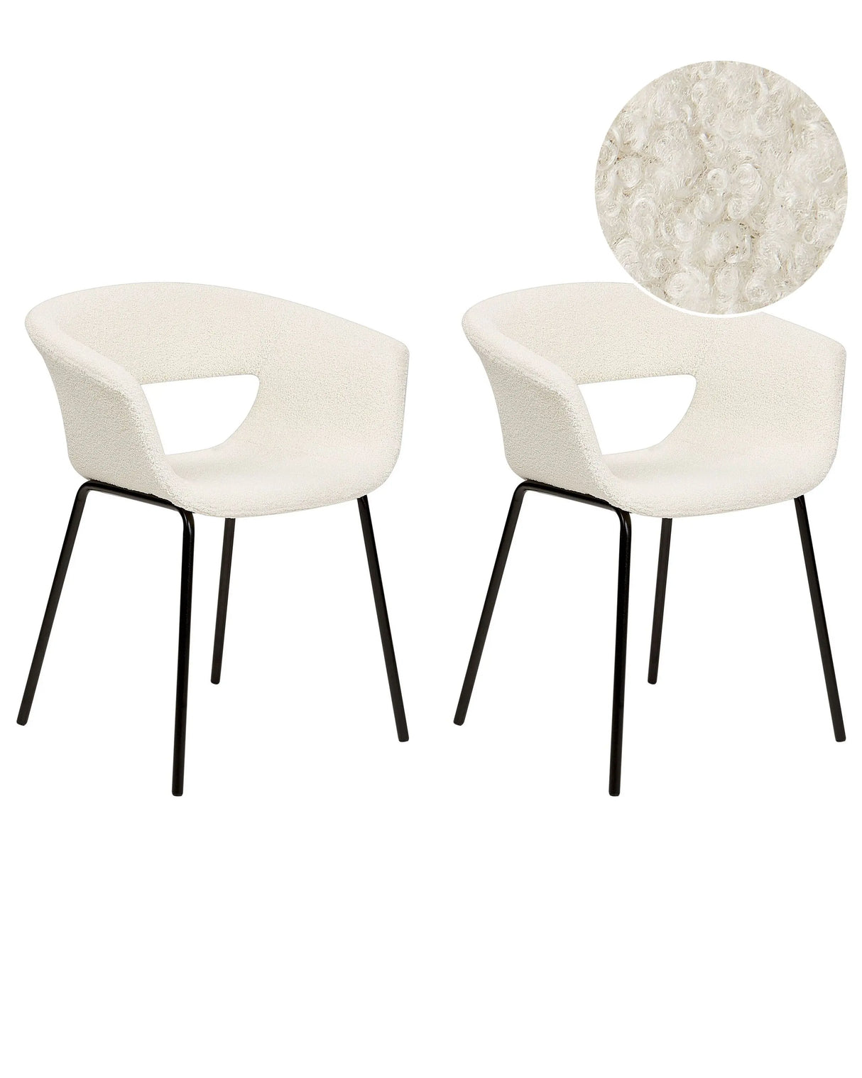Set of 2 Dining Chairs Off-White Boucle Seats Armless Metal Legs for Dining Room Kitchen Beliani