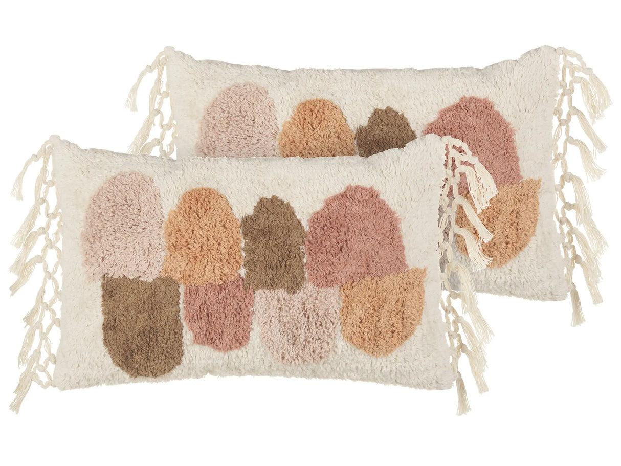 Set of 2 Tufted Scatter Cushions Multicolour Cotton 30 x 50 cm with Tassels Boho Style Decor Accessories Beliani