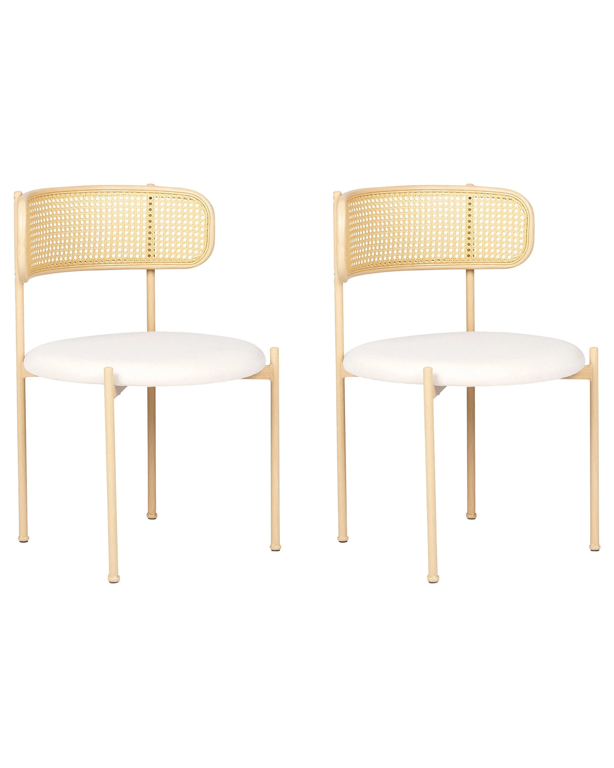 Set of 2 Accent Dining Chairs Metal Light Wood Effect Frame Light Beige Fabric Seat Viennese Braid Backrest Retro Seating Beliani