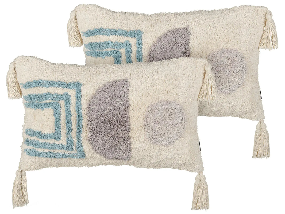 Set of 2 Tufted Scatter Cushions Multicolour Cotton 30 x 50 cm Boho Style with Tassels Decor Accessories Beliani