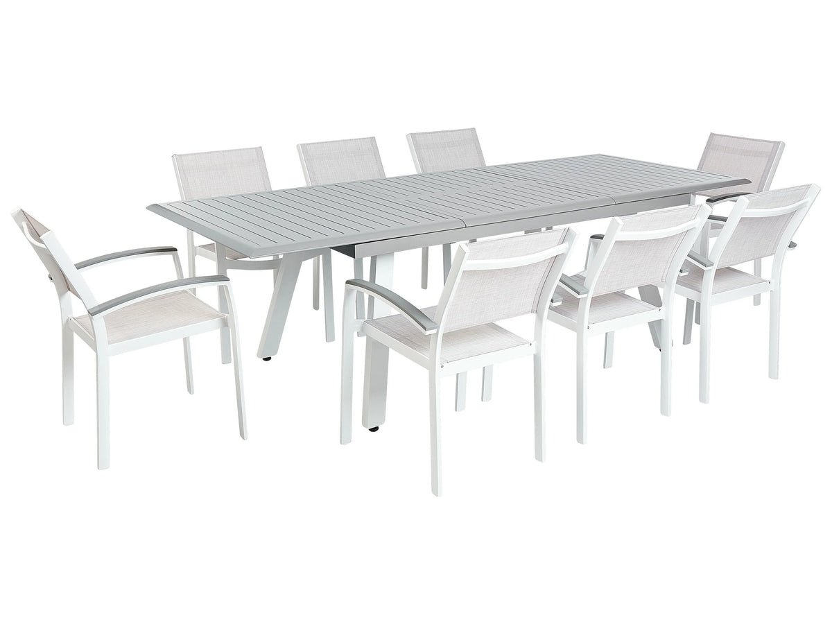 9 Piece Dining Set White with Grey Table 6 Chairs Garden Patio Terrace Beliani