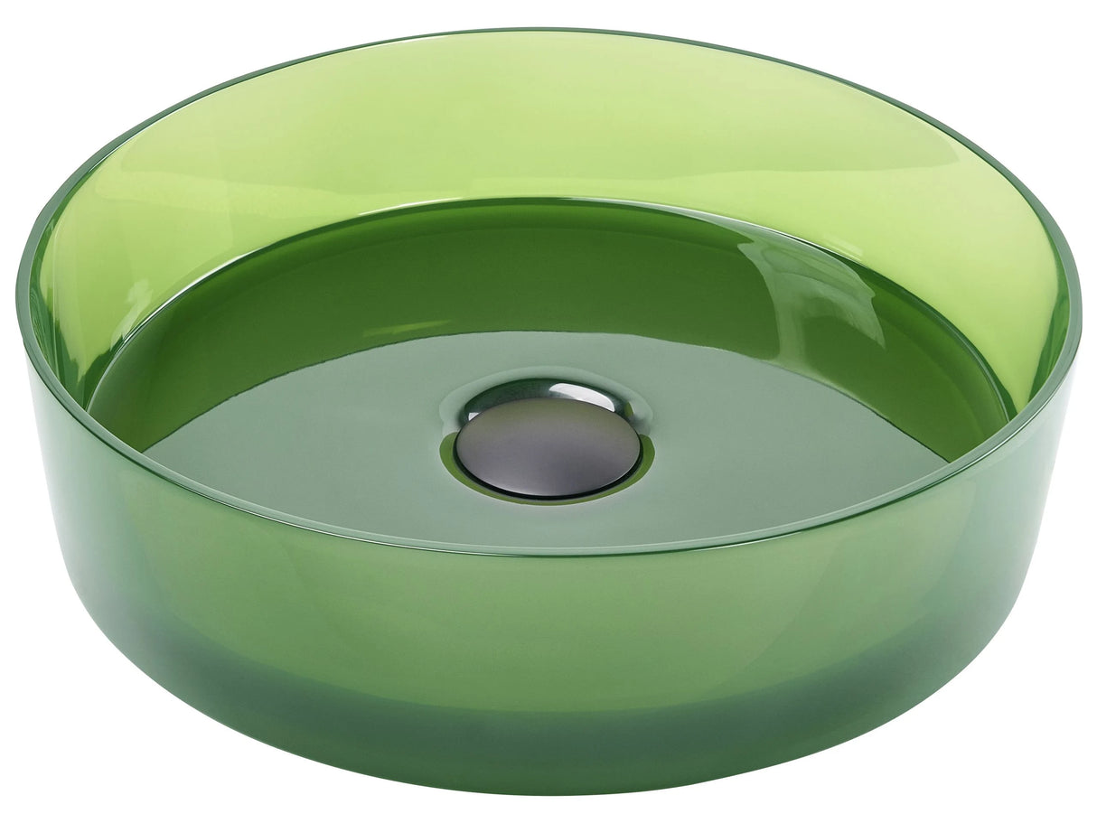 Countertop Wash Basin Green Solid Surface 360 mm Semi-Transparent Round Bathroom Sink Beliani