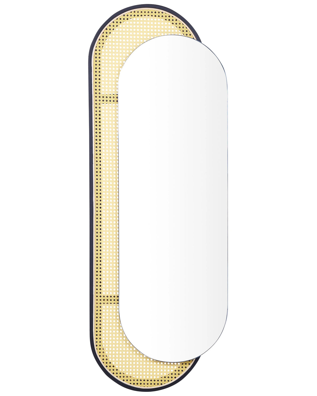 Wall Mirror Light Rattan Black Metal Iron 51 x 143 cm Hanging Home Decor Design Living Room Hallway Bedroom Boho Modern Beliani