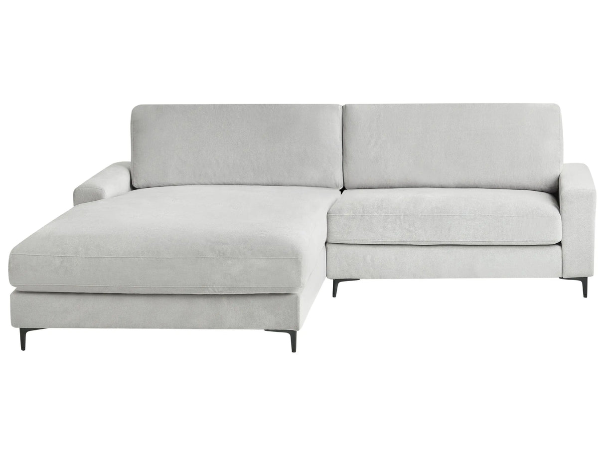 Right Hand Corner Sofa Light Grey Chenille Metal Black Legs 190 x 272 x 83 cm Upholstered Finished Back 3 Seater L-Shaped Modern Style Living Room Beliani